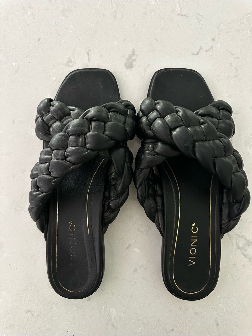 Vionic Black Braided Slide Mules